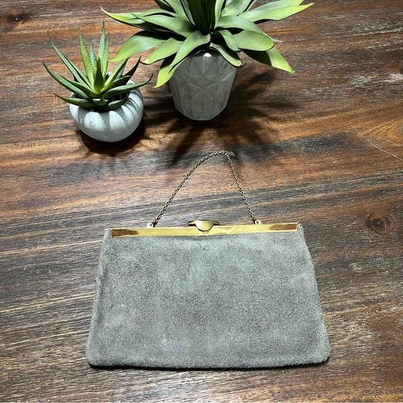 Etra Handbags - Etra Suede Leather gray clutch gold wrist chain vintage MCM